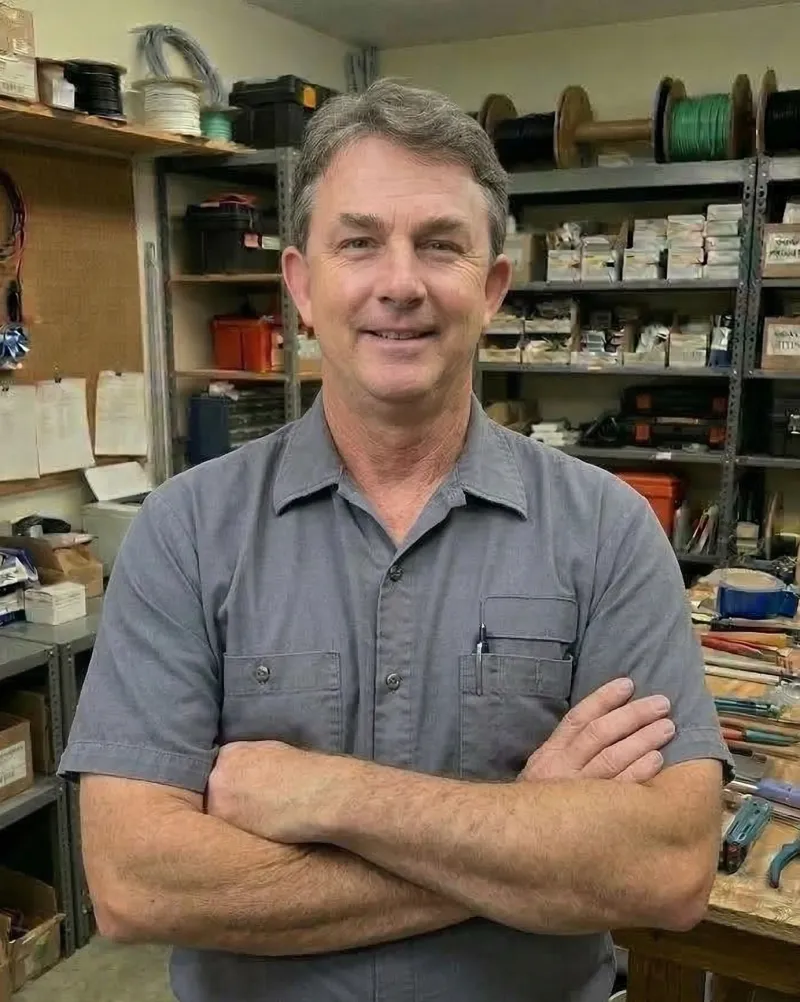 Cliff Proctor, licensed electrician in his Wilmington NC workshop