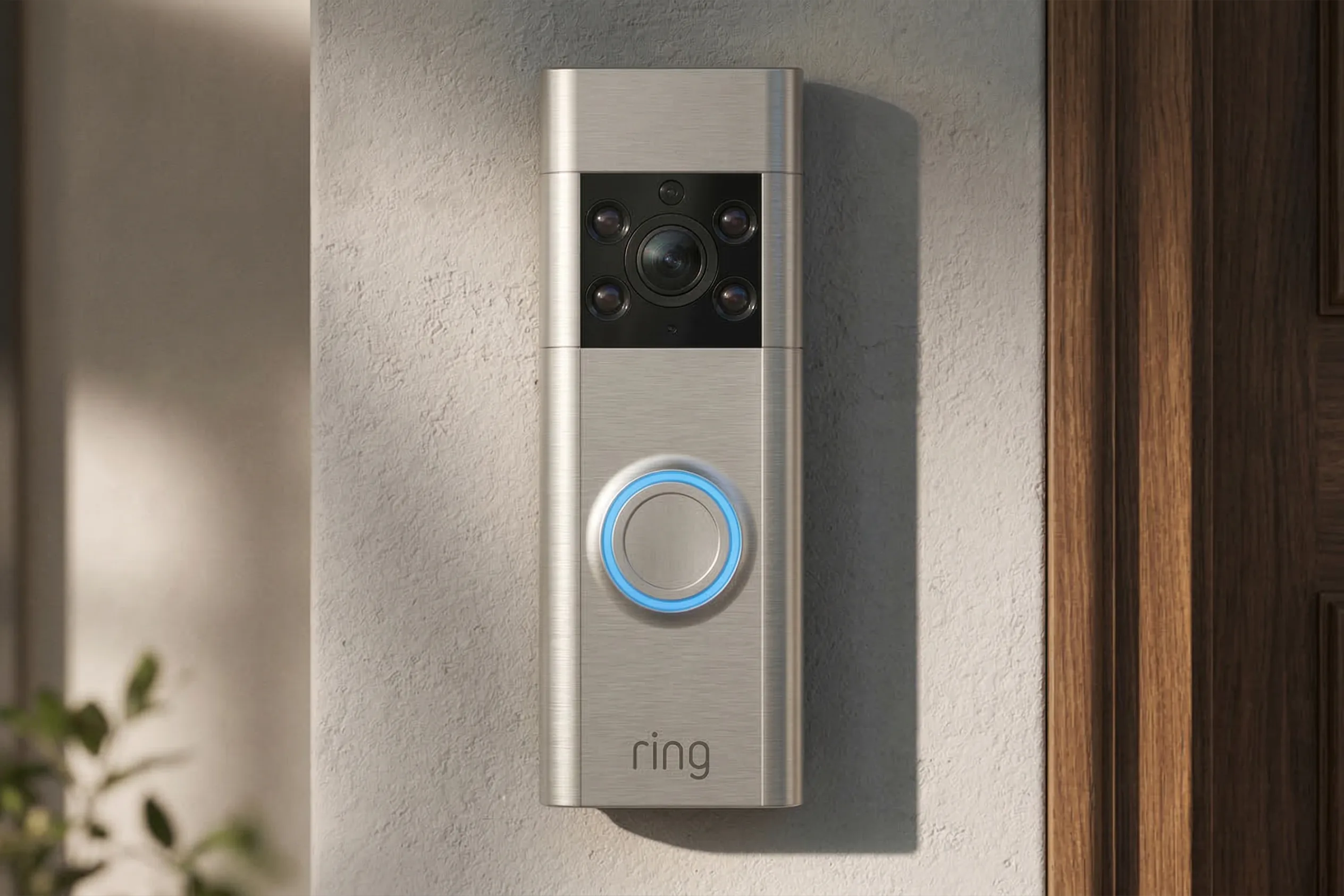 Ring video doorbell installed at front door